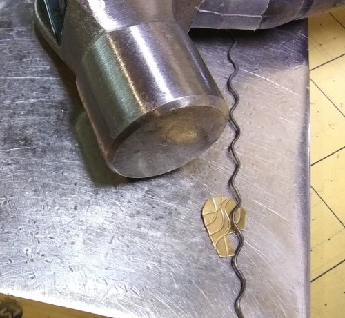 Judy Larson's Think Outside the Box - Alternative Metal Texturing - , Metalwork, Texturing, zig zag wire was hammered into an already shaped brass 
